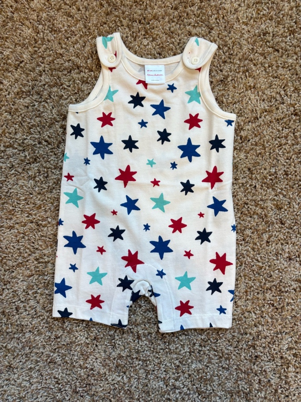 Hanna Andersson Star Print Cotton Romper in Cream, Red, Navy, Teal